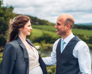 Groom looking at the bride.