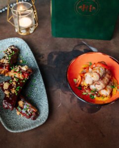 Pigs in blanket and barbecue ribs.