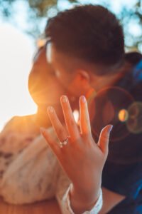 Future bride showing her engagment ring